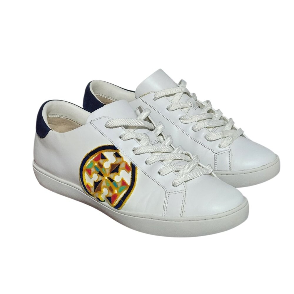 Tory Burch T-Logo Fil Coupe Nappa Leather Suede Stylish Sneakers Women's Sz 10.5